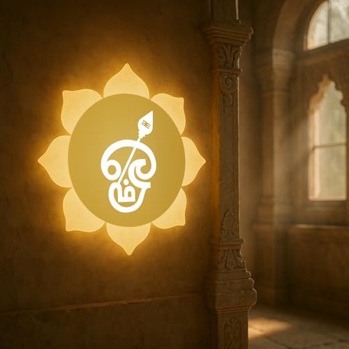 Lamp master Tamil Om LED Wall Light - Gold & Frosted Acrylic | Warm White | Ideal for Temple, Living Room, Bedroom, Pooja Room, Mandir, Shops, Hotel