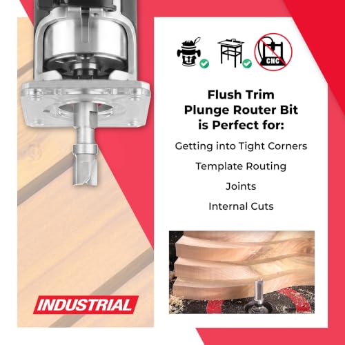 Image of Amana Tool 47228-S Carbide Tipped Flush Trim Plunge Template 1 /2 D x 1 /2 Inch CH x 1 /2 SHK w /Upper Ball Bearing Router Bit