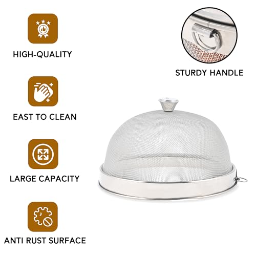 Image of Kuber Industries 10 Inch Mesh Guard Stainless Steel Food Cover Dome | Dish Cover Net Basket for Kitchen & Outdoor Use | Protects Food from Mosquitoes, Insects and Flies | Silver