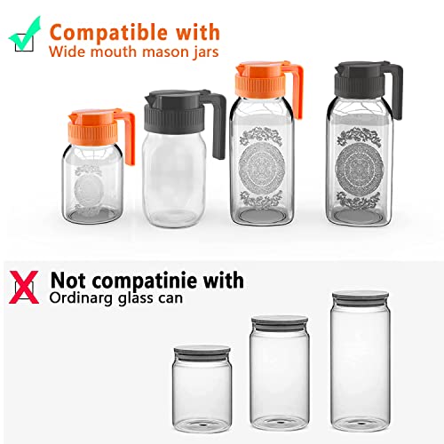 Wide Mouth Mason Jar Pour Spout Lids With Handle Plastic 2 Pack Drinking Lids Bulk Reusable, Mason Jar Pitcher, Pancake Maple Syrup Dispenser, Salad Dressing Dispenser- Black&Orange (Jar Not Included )… #TOP4