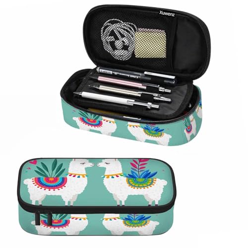 Image of Alpaca Pencil Case Organizer Llama Love Animal Leaves Green Stationery Box Makeup Box School Supply for Boy Girl Men Women