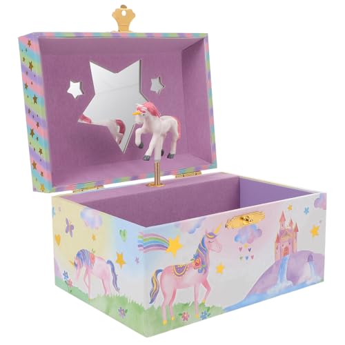 Caja musical de unicornio UKCOCO con compartimentos de madera para joyas 2