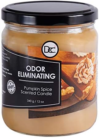 Pumpkin Spice Odor Eliminating Highly Fragranced Candle - Eliminates 95% of Pet, Smoke, Food, and Other Smells Quickly - Up to 80 Hour Burn time - 12 Ounce Premium Soy Blend