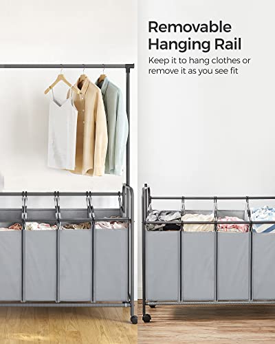 Songmics 4-Section Laundry Sorter, Rolling Laundry Cart With Hanging Bar, Laundry Organizer, Hampers For Laundry, Heavy-Duty, Lockable Wheels, 4 X 13.2 Gal, Gray Urls44Gs #TOP7