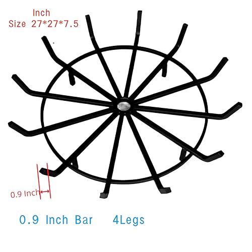 Americangaslogs Fire Pit Grate with Poke Wrought Iron Fire Pit Round Spider Wagon Wheel Firewood Heavy Duty 0.9in Bar Fireplace Stove Burning Rack Holder 4Legs r (27 Inch)
