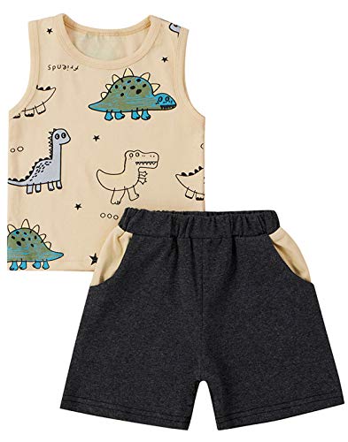 LAPA Baby Boys 2 Pieces Outfit, Tank Top Dinosaur Printed + Elastic Waist Shorts for Kids Toddlers 3M-3Y