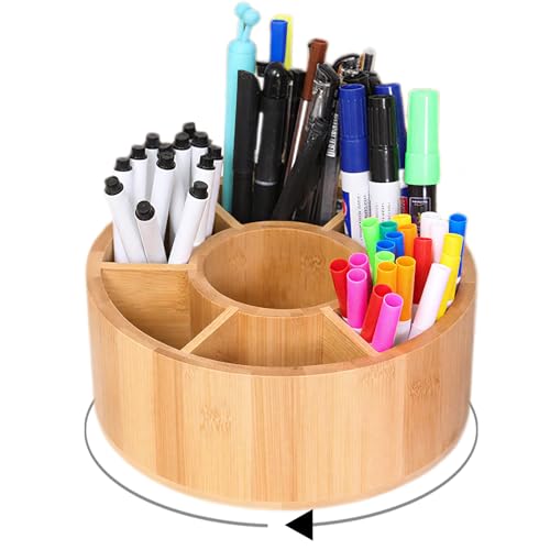 Zuzer Drehbarer Stiftehalter aus Holz,360° Rotierende Große Stiftehalter Schreibtisch,10 Fächer Stifte Organizer für Schreibtisch,Büro,Schule,Familie