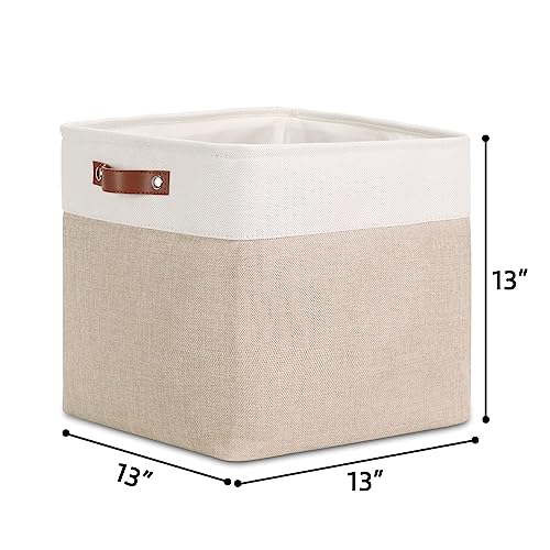 Image of DULLEMELO Cube Storage Bin 13x13,Collapsible Fabric Storage Cube for Organizing,Cubby Storage Basket for Shelves,Closet,Laundry,Nursery,Toys,Clothes (White&Khaki)