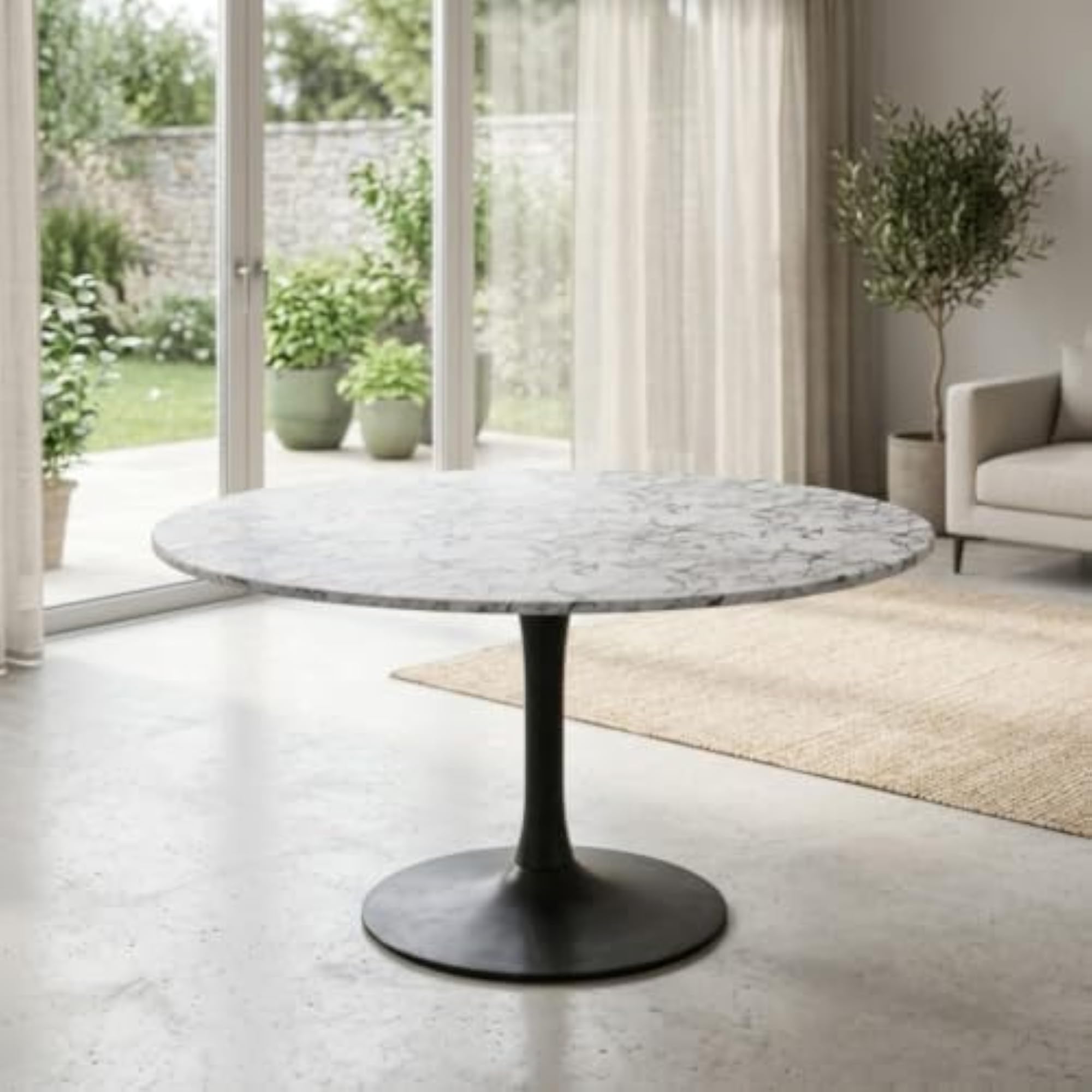 Marble-Print Round Fitted Tablecloth Water-Resistant