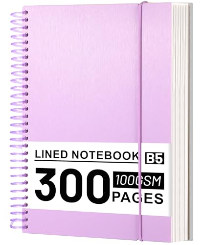 Yoment B5 College Ruled Spiral Notebook 7.3"x10.15" 300 Page Journal, Lined Spiral Notebooks Thick 100GSM Paper Hardcover Writing Notebook for School, Work, Students, Women & Men.Purple
