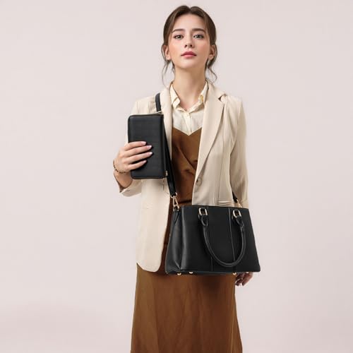 Image of Qiyuer Purses and Wallet Set for Women Satchel Handbag Tote Bag | 3 Zippered Compartments,Pebble PU leather,Multi-slot design,Everyday commuting