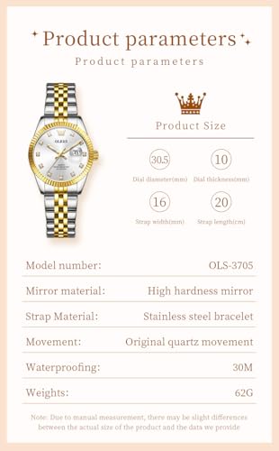 Image of OLEVS Gold Watches for Women Original Luxury Small Square Diamond Wrist Watch Analog Quartz Stainless Steel Waterproof Stylish Ladies Watch Date