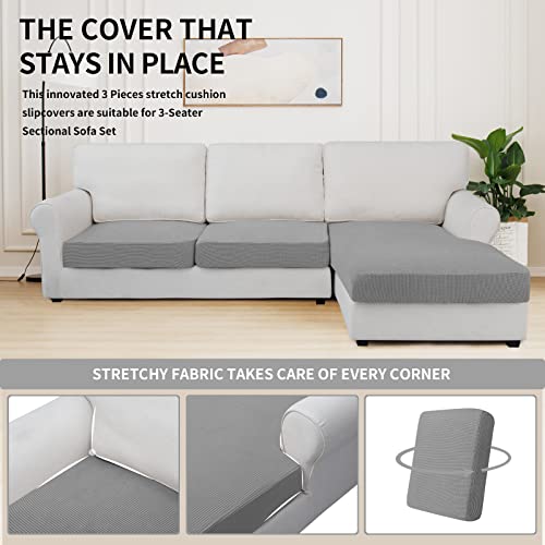 Image of Easy-Going Stretch 3 Pieces Couch Cushion Covers for Sectional Sofa L Shape