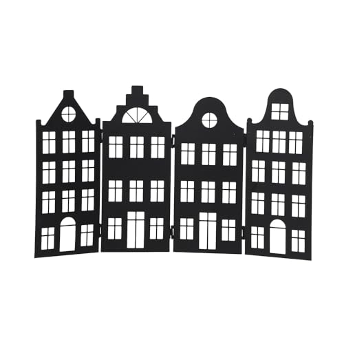 Fensterparavent Houses schwarz Dekoleiste mit Häusern aus Metall...