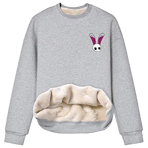 Gihuo Women's Graphic Sherpa Lined Sweatshirt Crewneck Cute Winter Warm Pullover Fleece Sweatshirt, Rabbit, XL Cover
