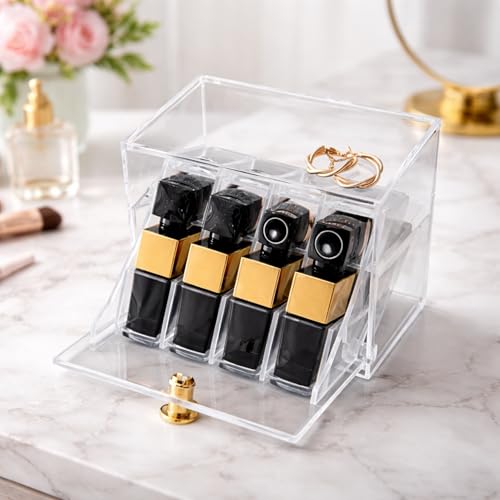 Image of KREPS Makeup Brush Holder with Lid,360 Rotating Makeup Organizer, Nail Polish Perfume Lipstick Pen-Pencil Paint Brush Stationary Organizer, Multifunctional Dressing Table Storage (Crystal Clear)