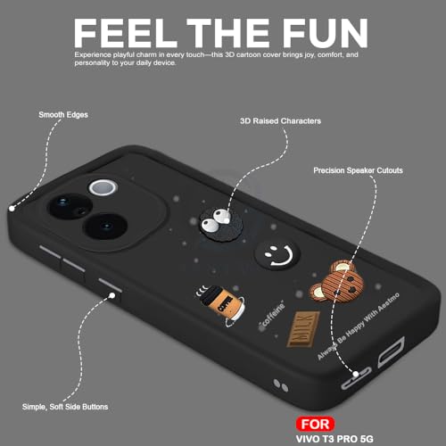 Image of AESTMO Back Case Cover for Vivo T3 Pro / Z9S Pro Cover | Cute Fun Cartoon 3D Ball | Coffee Silicone Case | Full Body Protection | Camera Protection Back Cover for Vivo T3 Pro / Z9S Pro (Black)