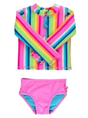 Image of RuffleButts Baby /Toddler Girls Long Sleeve Rash Guard 2 Piece Swimsuit Set w /UPF 50+ Sun Protection with Zipper