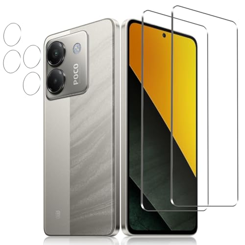 対応 Xiaomi POCO M7 Pro 5G フィルム【旭硝子素材製】poco m7 pro 5g ガラスフィルム 2枚+ カメラフィルム2枚 硬度9H xiaomi poco m7 pro 5g フィルム 飛散防止 高感度タッチ 貼り付け簡単 poc