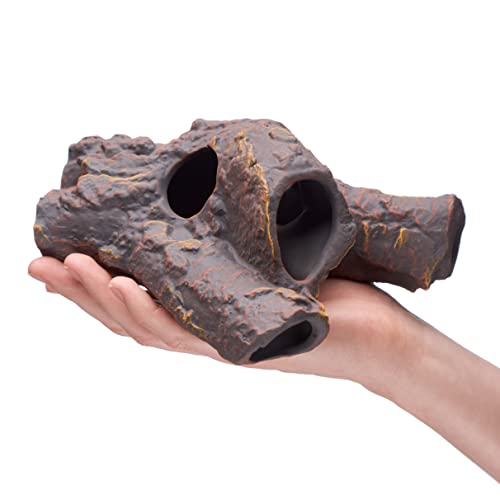 Image of Plecoceramics Aquarium Ceramic Decorations Cave Betta Stone Decor - Aquarium Fish Tank Hideway Decor for breeding Cichlids Plecos Betta Toys Hideout (Snag)