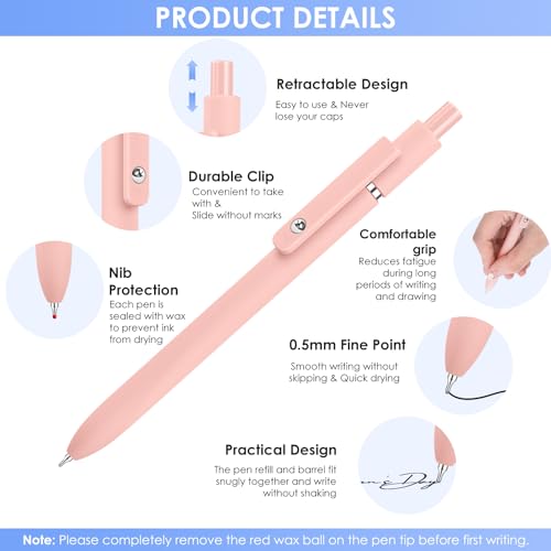 Image of Gel Pens, 5pcs 0.5mm Cute Black Ink Fine Point Pens With Smooth Writing | Quick Dry Pens For Journaling Note Taking, Teacher Work Desk Accessories Office Supplies for Men Women, Morandi