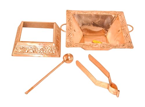 Image of Shiv Shakti Arts Pure Copper Hawan Kund Agnihotra Set with Both Side Handle and Stand (4 Pc Set, 23 x 23 cm)