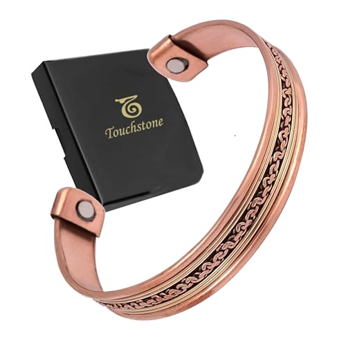 Image of Touchstone Copper Magnetic Hand Forged With Solid And High Gauge Tibetan Style Chains Pattern Minimalistic Elegance Pure Copper Bracelet In Two Tones.