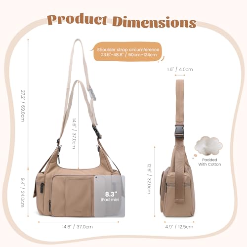 GOLF QUALITY Torba na pieluchy 14 l, torba na pieluchy o dużej pojemności, torba szpitalna crossbody dla mamy, brązowa