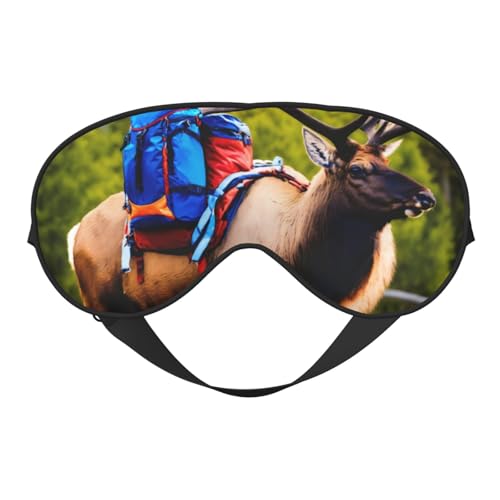 Máscara de ojos opaca con estampado de alce y oso de ciervo para mujeres y hombres, correa ajustable de dos caras
