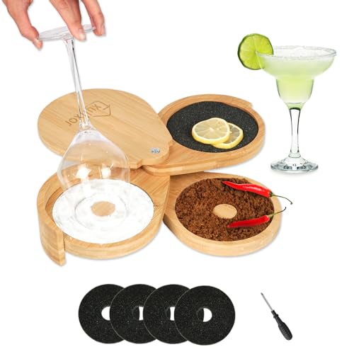 Exylixor Margarita Salt Rimmer Set, 3-Tiers Salt Rimmer for Cocktails, Bamboo Glass Rimmers for Drinks with Lemon Drop Sponges, Bar Salt and Sugar Rimmer for Bartender, Bar Tools & Supplies