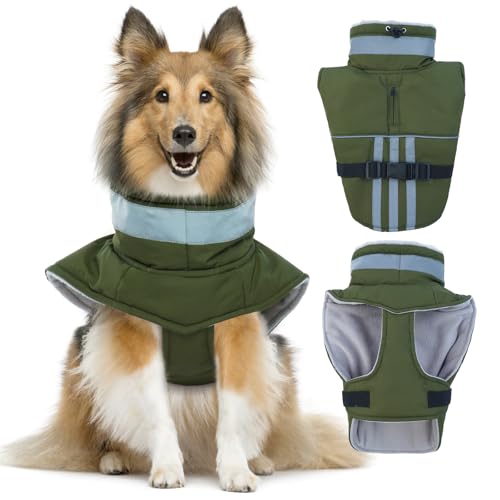 Manteaux imperméables chien anti-froid doublés polaire avec col roulé ajustable
