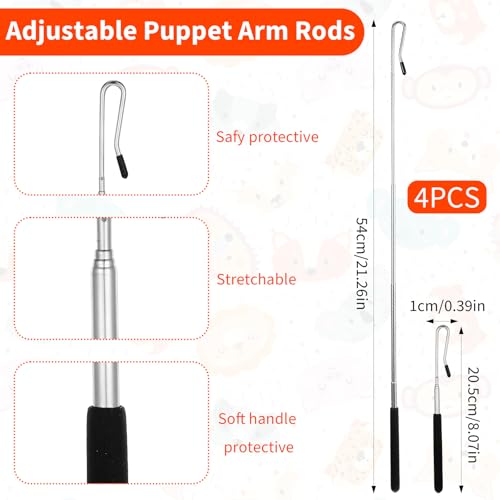 Ouligay 4 Pcs 21 inch Adjustable Puppet Handles Arm Control Rod, Metal Puppet Stick Accessory, Retractable Puppets Tools for Puppets