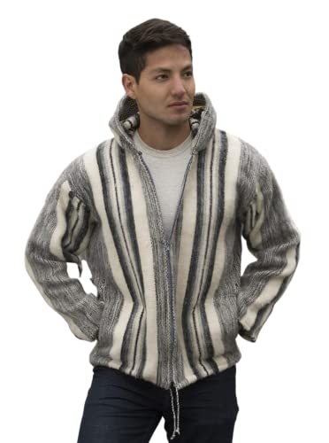 Gamboa - Alpaca Jacket for Men - Alpaca Hooded Cardigan - Grey and White