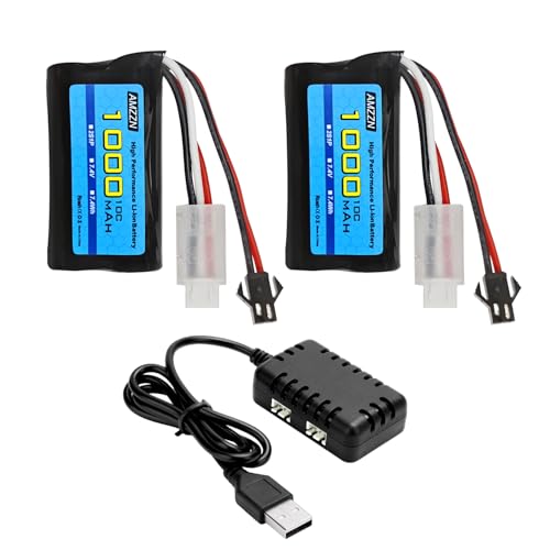 Lot De 2 Batteries Li-ion 7.4V 2000mAh 15C Avec Prise JST Et Câble USB – Pour Hélico/drone/voiture RC