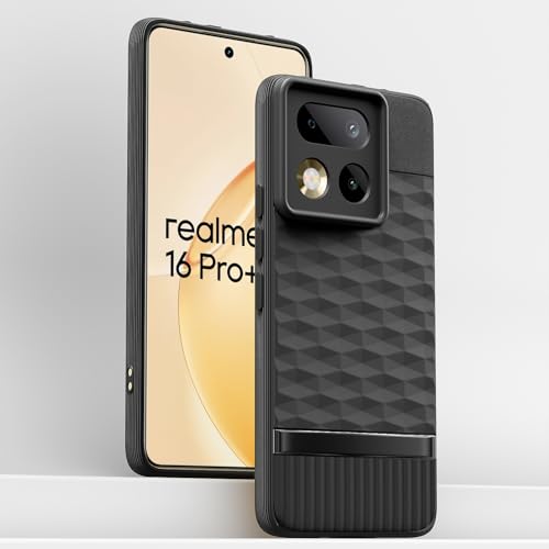 Image of Pikkme Back Cover for Realme 16 Pro Plus 5G Camera Protection 3D Hexa Cube Design Silicone Protective Bumper Case (Black)
