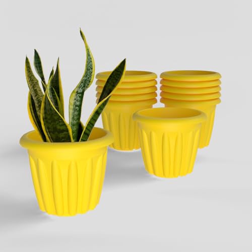 Image of YUCCABE ITALIA SHERA Floot 12 Inch Plastic Flower Pot 12 Piece Set of Round Shape Planter for Home Garden Seedling Planter for pots (Yellow)