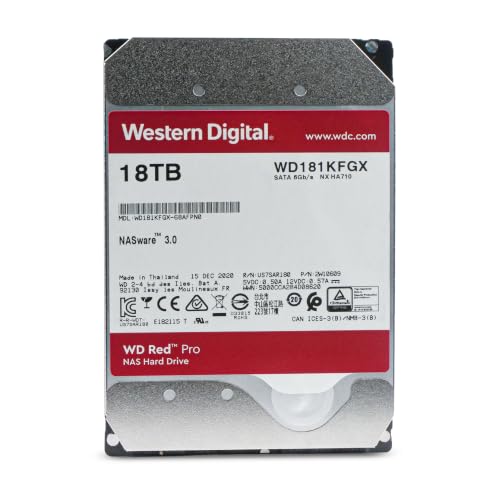 Image of Western Digital 18TB WD Red Pro NAS WD181KFGX 7200 RPM SATA 6 Gb /s CMR 256 MB Cache 3.5 inch Internal Hard Drive HDD (Renewed)