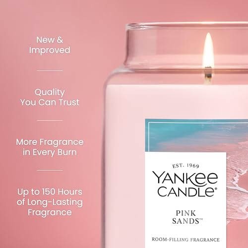 Yankee Candle Large Jar Scented Candle with up to 150 Hour Burn Time, Premium Plant Wax Blend for Consistent Burn, 22 oz Jar Candle with Room Filling Fragrance, Pink Sands