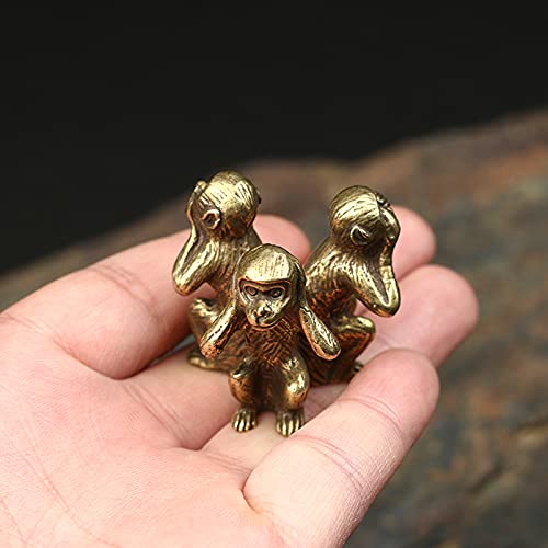 Les de 3 Figurines de Petits singes,Figurine décorative 3 singes de la sagesse,Statue des Singe de la Sagesse - I Can't See I Don't Hear I Don't Speak-Créatif Artisanat Ornement Feng Shui ,Laiton