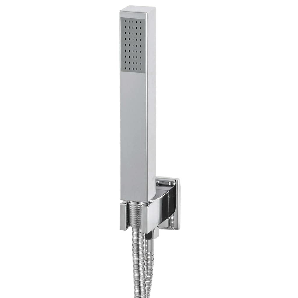 Sistema doccia in acciaio inox 201 argento con soffione quadrato e doccetta, tubo in acciaio inox da 150 cm, ugelli anticalcare, regolabile per montaggio a parete, doccia wellness con pioggia