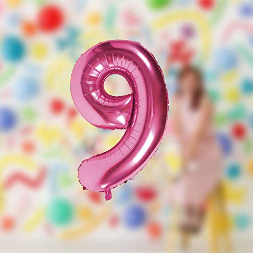 Image of AMFIN 15 Inch 9 Number Foil Balloons for 9th Birthday Baby Girl Party Decorations Balloon, Wedding Anniversary Decoration Items - Pink