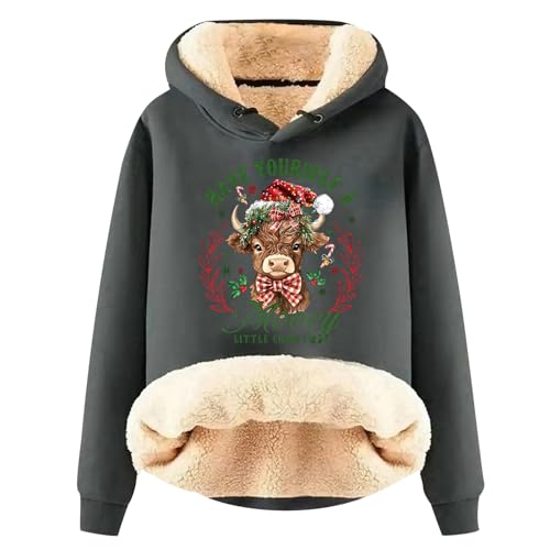 Sweat à capuche femme d'hiver motif vache en molleton chaud
