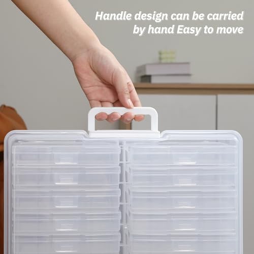 Image of PCA Photo Storage Box 4 inch x 6 inch With Handle - 16 Inner Keeper, Large Organizer, Clear Plastic Craft Case for Stickers, Stamps, Jigsaw, Vegetable Seeds