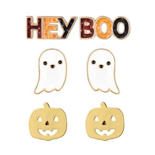 AOEDEJ Halloween Helix Stud Stainless Steel Cute Pumpkin Ghost Skull Studs Hypoallergenic Fashion Halloween Jewelry Cartilage Lobe Conch Tragus Helix Piercing for Women Men