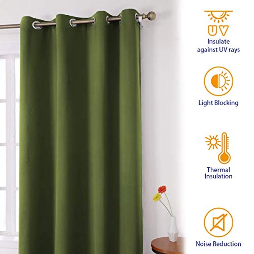 HOMEIDEAS Olive Green Blackout Curtains 2 Panels 52 X 84 Inch Drop Room Darkening Eyelet Curtains for Bedroom Living Room Thermal Insulated Light Blocking Window Drapes - Image 3