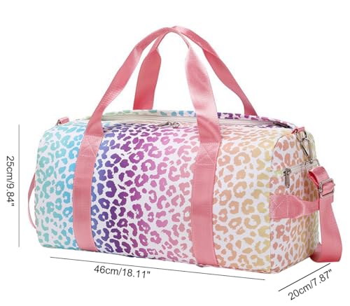 JiaYou Teens Women Travel Bag Girls Gym Duffle Bag Sports Ballet Bag with Shoe Compartment(Leopard Print,23 Liters)2