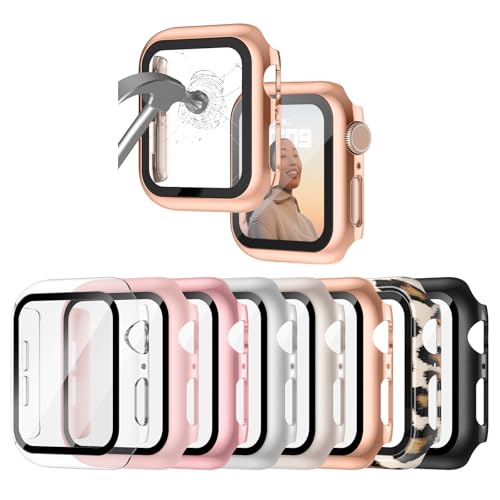 Image of Adepoy 8 Pack Case with Tempered Glass Screen Protector Compatible with Apple Watch SE3 SE2 SE Series 6 /5 /4 40mm, All-Around Ultra-Thin Bumper Full Cover Hard PC Protective Case for iWatch Accessories