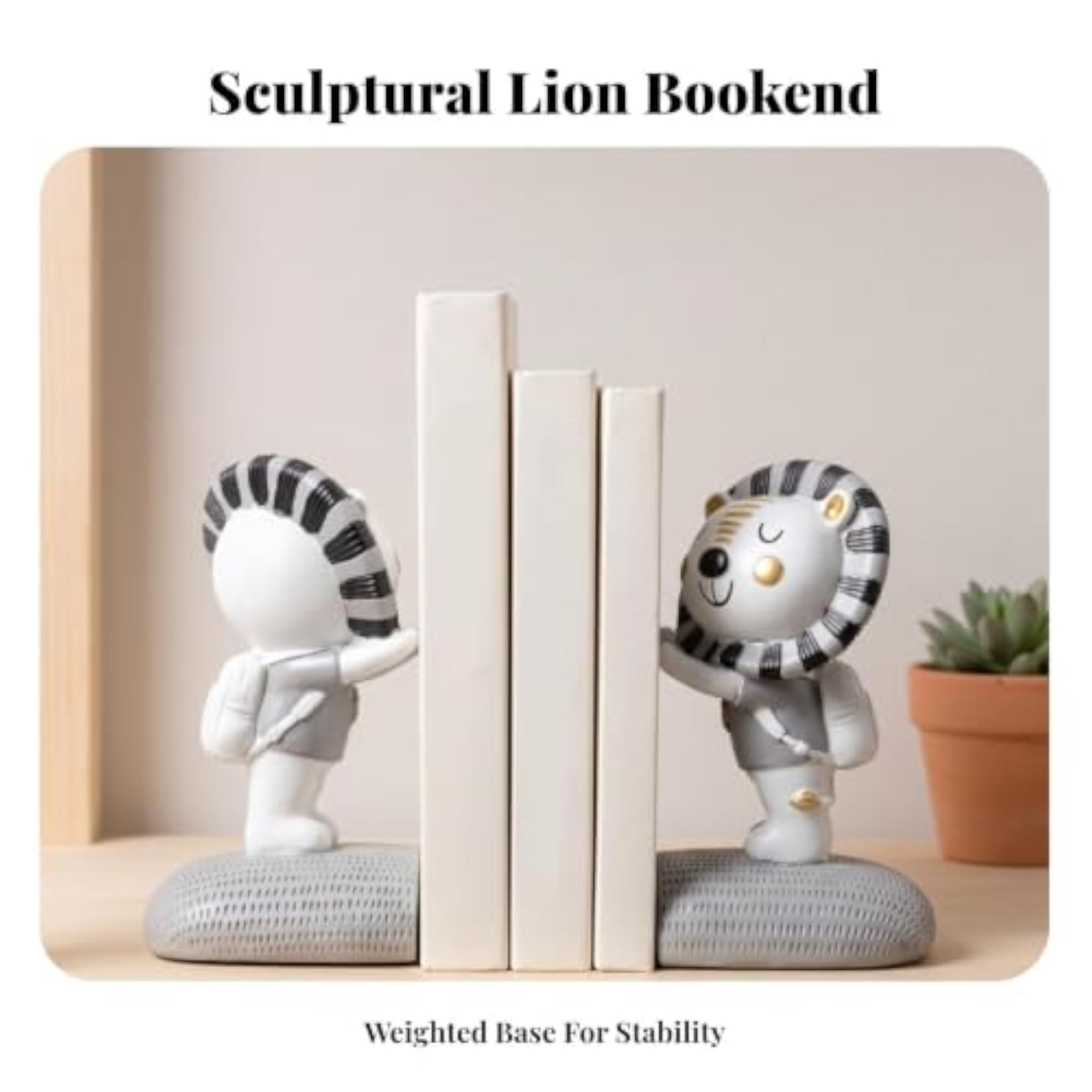 Playful Big Cat Textured Decorative Lion Bookends Blue