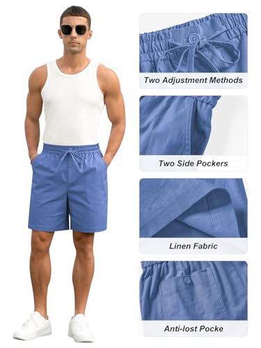 Image of RQP Mens Cotton Linen Shorts Casual Drawstring 7inch Inseam Shorts Stretch Summer Beach Wear