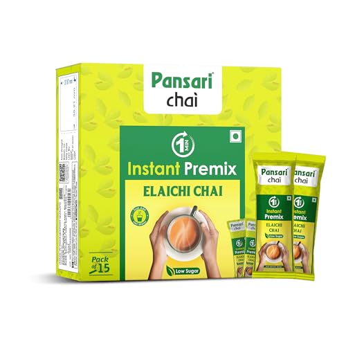 Image of Pansari Instant Tea Premix | Pansari Elaichi Chai | 15 Sachets x 14g | Ready in 1 Min | Cardamom Tea Powder | No Milk Required | Low Sugar Instant Chai